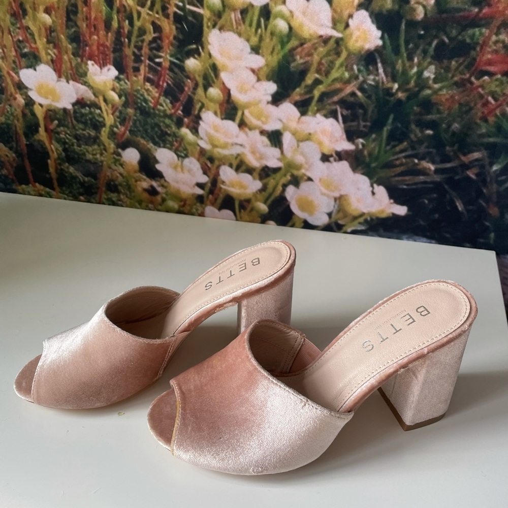 Vintage Pink Velvet Mules